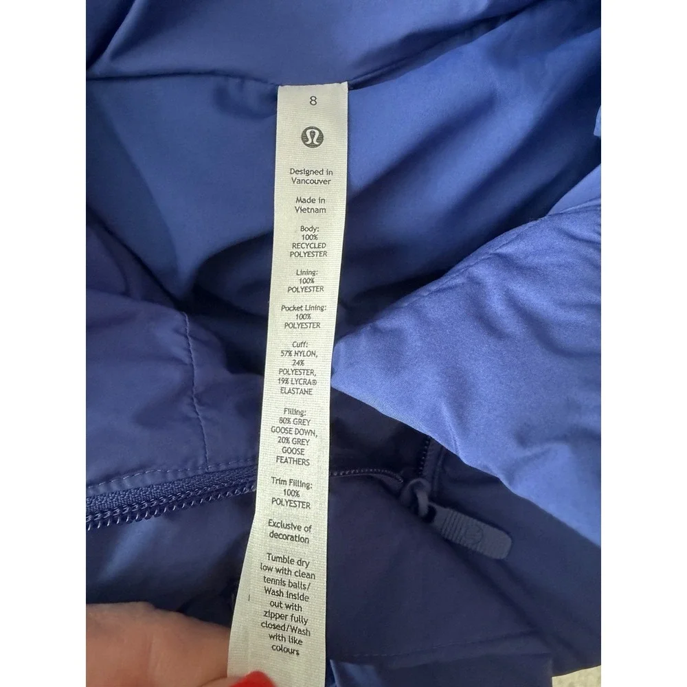 Lululemon Wunder Puff Long Jacket Psychic Blue‎ Women's Size 8